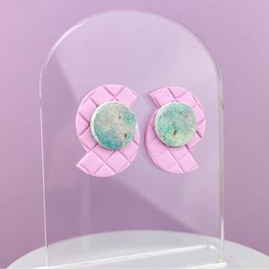 90s Sponge Paint Pattern Glitter Grid Handmade Polymer Clay Earrings